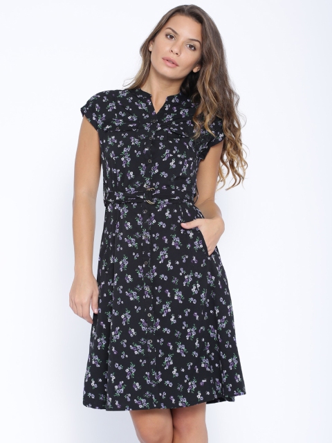 

Tokyo Talkies Black Floral Print Shirt Dress