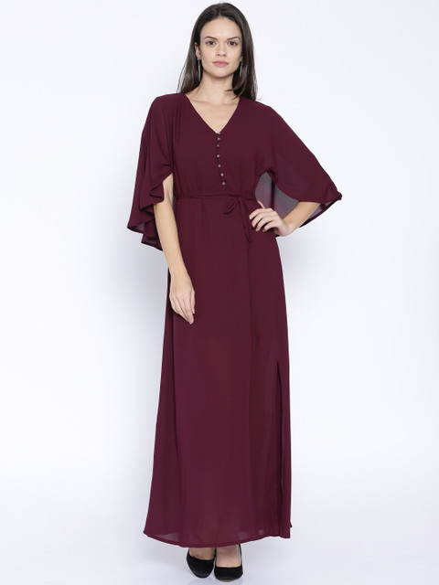 

Tokyo Talkies Maroon Polyester Maxi Dress