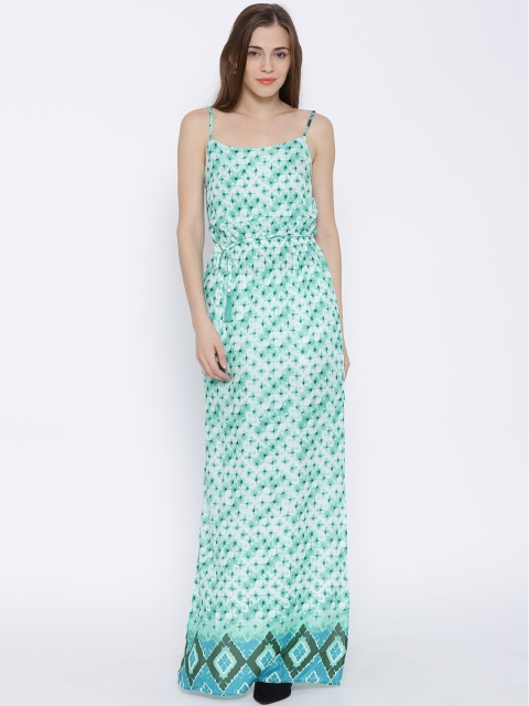 

Tokyo Talkies Green & White Printed Maxi Dress