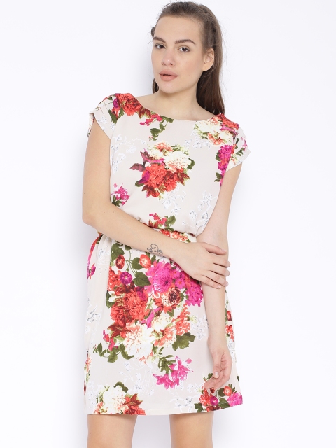 

Tokyo Talkies Cream-Coloured Floral Print Fit & Flare Dress