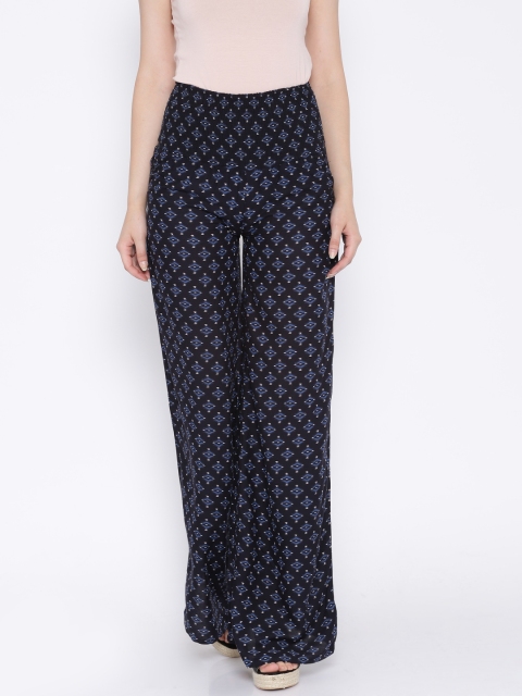 

Tokyo Talkies Navy Printed Palazzo Trousers, Navy blue