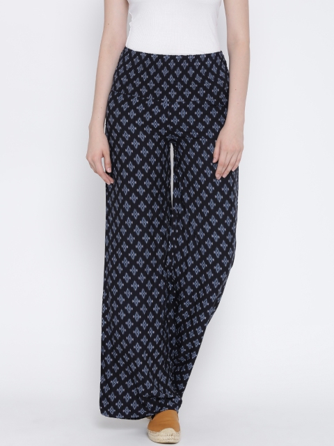 

Tokyo Talkies Navy Printed Palazzo Trousers, Navy blue