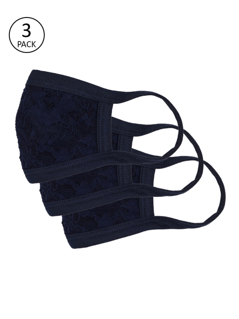 

Skidlers Women Pack Of 3 Navy Blue Self-Design 2-Ply Ultrasoft Reusable Face Masks