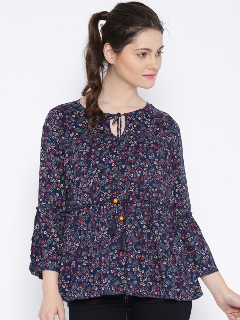 

Tokyo Talkies Navy Printed Top, Navy blue