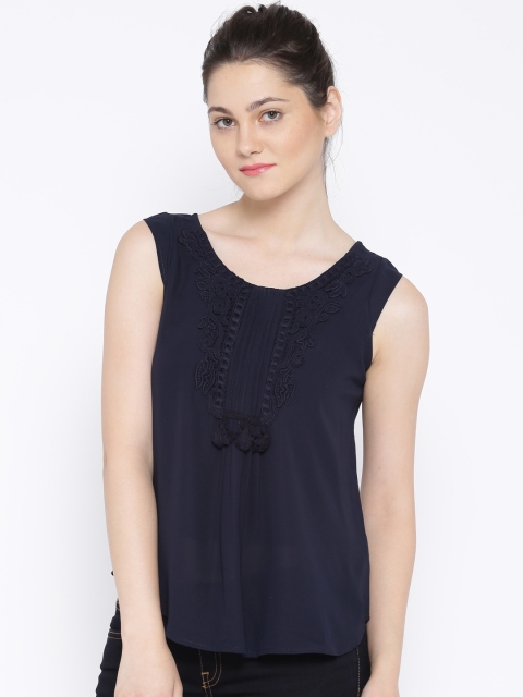 

Tokyo Talkies Navy Sheer Top, Navy blue