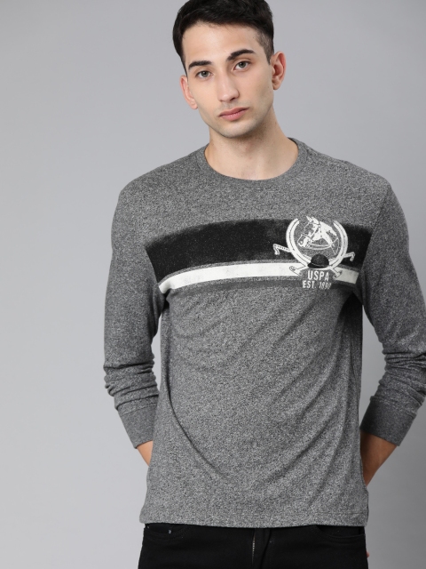 

U.S. Polo Assn. Denim Co. Men Grey Printed Round Neck T-shirt