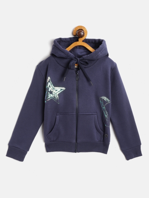 

Gini and Jony Girls Navy Blue Solid Sequin Detail Hooded Fleece Lined Sweatshirt