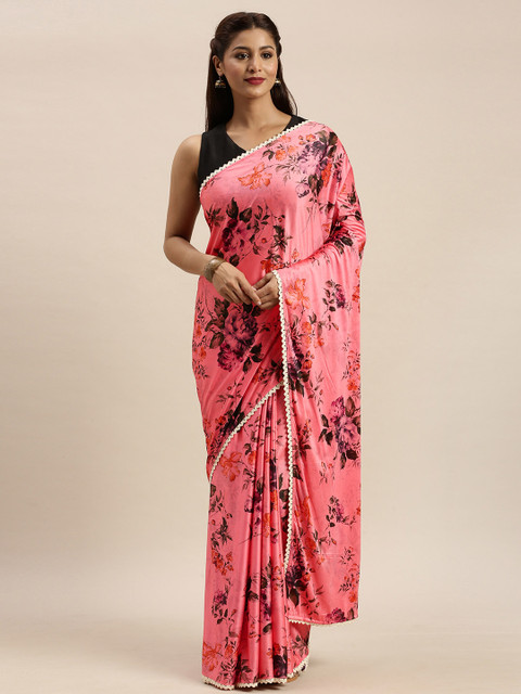 

Mirchi Fashion Pink & Purple Polyester Floral Printed Saree