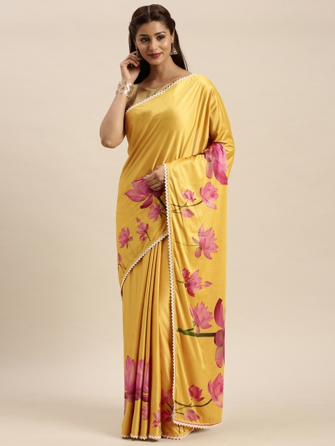 

Mirchi Fashion Mustard Yellow & Pink Polyester Printed Saree