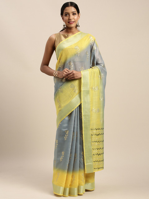 

Mirchi Fashion Grey & Yellow Polycotton Printed Saree