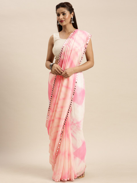 

Mirchi Fashion Pink & Off-White Poly Georgette Printed Saree