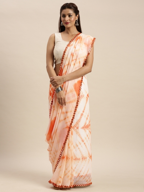 

Mirchi Fashion Orange & Off-White Poly Georgette Printed Saree