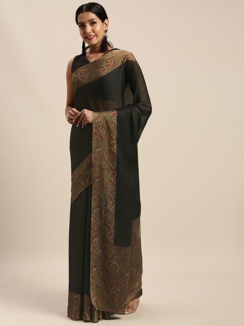 

Mirchi Fashion Black & Beige Poly Crepe Solid Saree