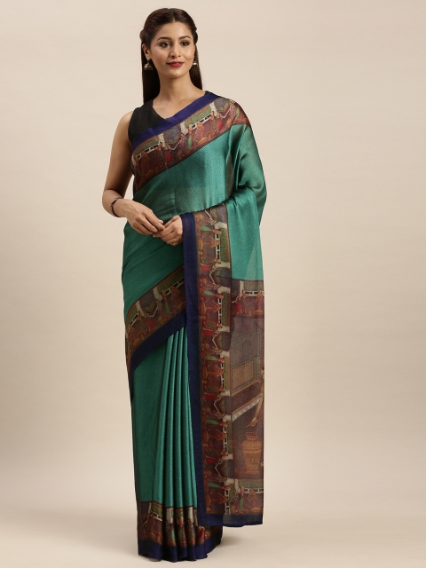 

Mirchi Fashion Teal & Red Poly Crepe Printed Saree