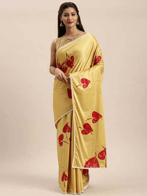 

Mirchi Fashion Mustard Yellow & Red Polyester Printed Saree