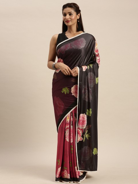 

Mirchi Fashion Black & Maroon Polyester Floral Printed Saree