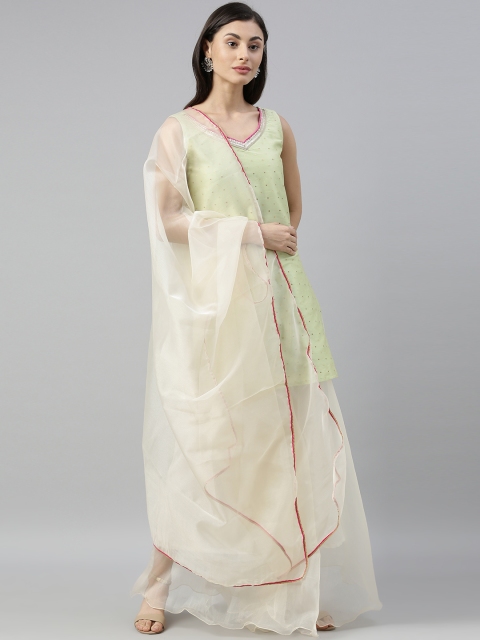 

SIAH Women Sea Green & Off-White Printed Kurti with Palazzos & Dupatta