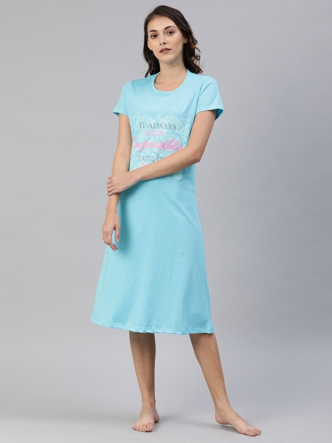 

Todd N Teen Blue & Pink Typography Print Pure Cotton Sleep Shirt