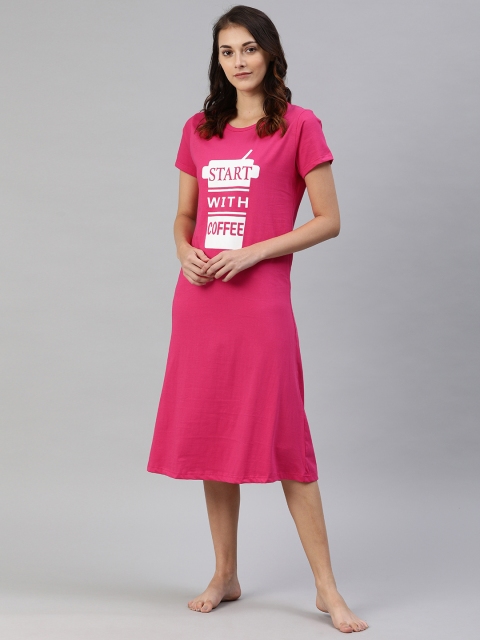 

Todd N Teen Pink & White Typography Print Pure Cotton Sleep Shirt