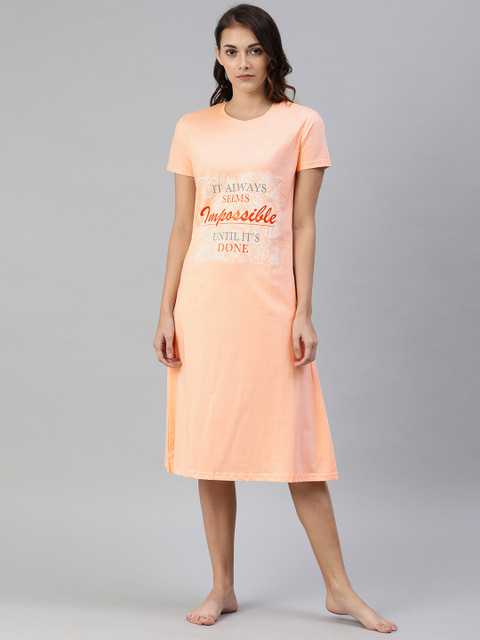 

Todd N Teen Peach-Coloured & White Typography Print Pure Cotton Sleep Shirt