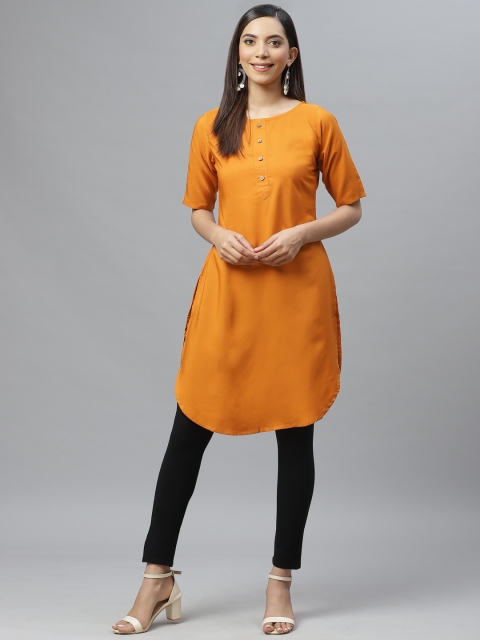 

Ives Women Orange Solid Straight Kurta