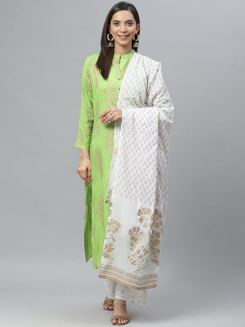 

Ives Women Green & White Printed Kurta with Palazzos & Dupatta