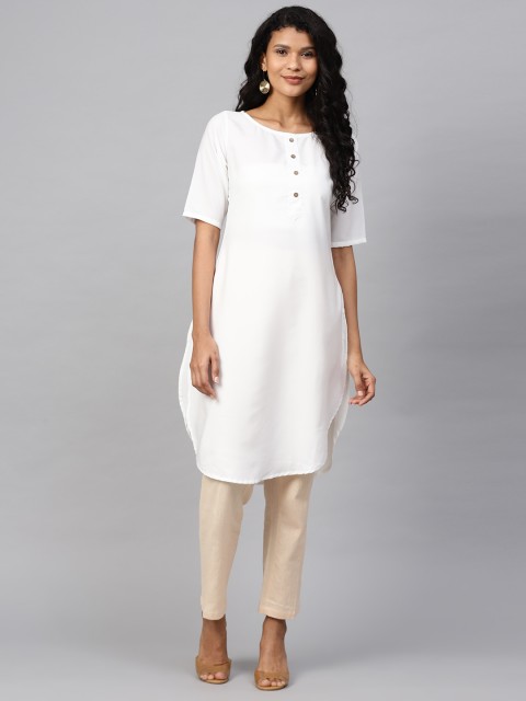 

Ives Women White Solid Curved Hem Straight Kurta