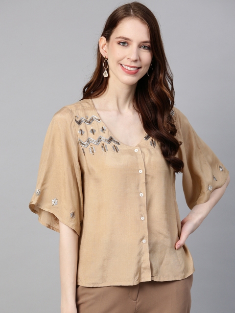 

SCOUP Women Beige Embellished Top