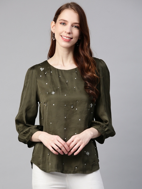 

SCOUP Women Olive Green Embellished Top