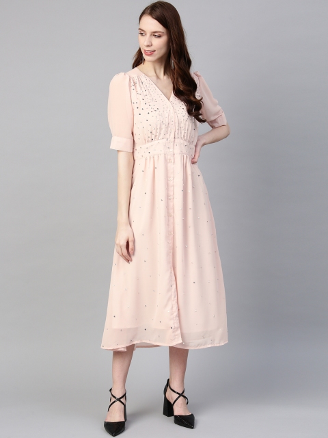 

SCOUP Women Dusty Pink Embellished A-Line Dress