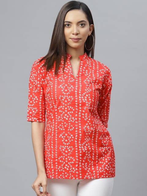 

Ives Women Red & Off-White Bandhani Print Pure Cotton Top