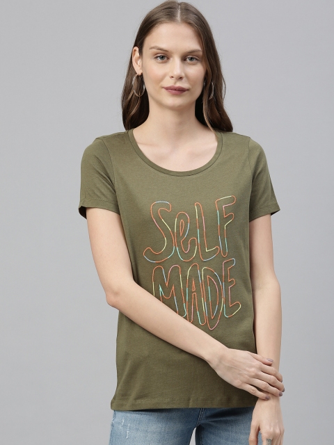 

Vero Moda Women Brown Printed Round Neck T-shirt, Olive
