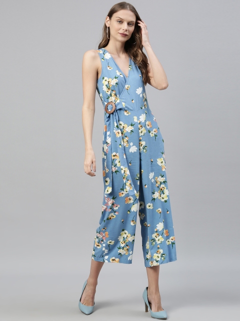 

Vero Moda Women Blue & White Floral Printed Wrap Style Culotte Jumpsuit