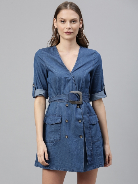 

Vero Moda Women Navy Blue Solid Denim Playsuit