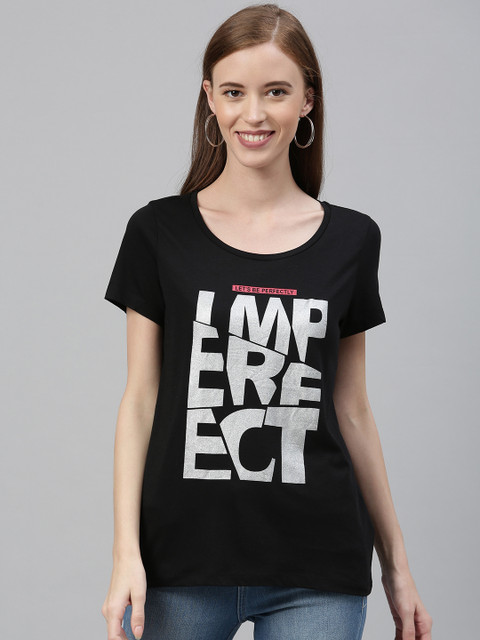 

Vero Moda Women Black Printed Round Neck T-shirt