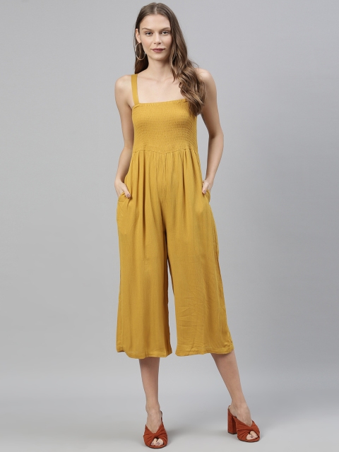 

Vero Moda Women Mustard Yellow Solid Smocked Culotte Jumpsuit