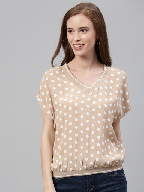 

Vero Moda Women Brown & White Polka Dot Printed Blouson Top