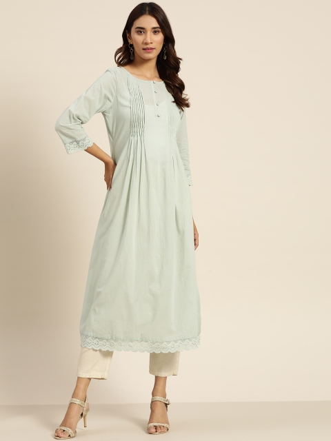 

Moda Rapido Women Green Solid Cotton A-Line Kurta