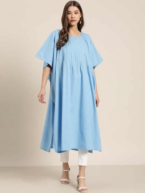 

Moda Rapido Women Blue Solid Pure Cotton Kaftan Kurta