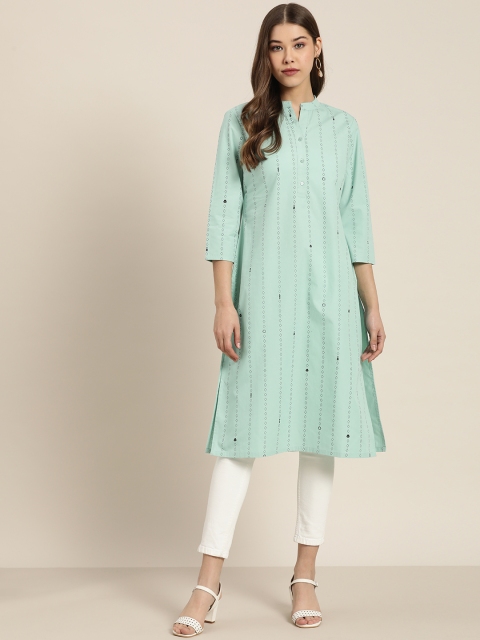 

Moda Rapido Women Sea Green & Black Printed Pure Cotton Straight Kurta