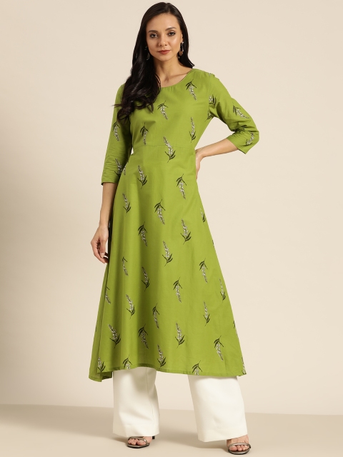 

Moda Rapido Women Green Floral Print A-Line Kurta