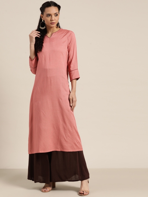 

Moda Rapido Women Pink & Red Dotted Print A-Line Kurta