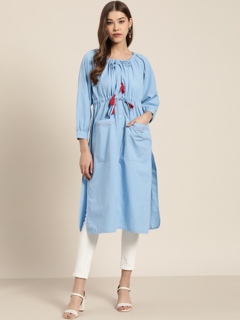 

Moda Rapido Women Blue Solid Pure Cotton Straight Kurta