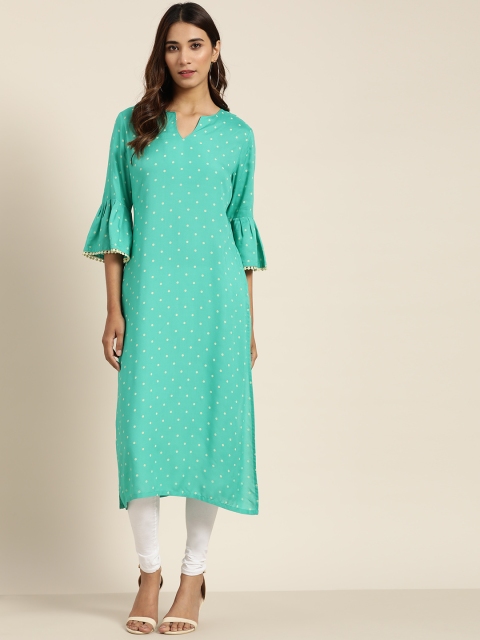 

Moda Rapido Women Green & Off-White Polka Dots Print A-Line Kurta