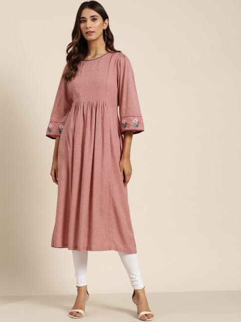 

Moda Rapido Women Pink & Red Polka Dots Printed A-Line Kurta