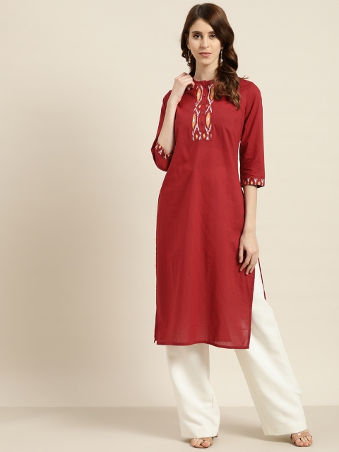 

Moda Rapido Women Maroon Pure Cotton Solid Straight Kurta