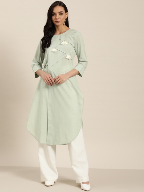 

Moda Rapido Women Green Pure Cotton Solid Layered Straight Kurta