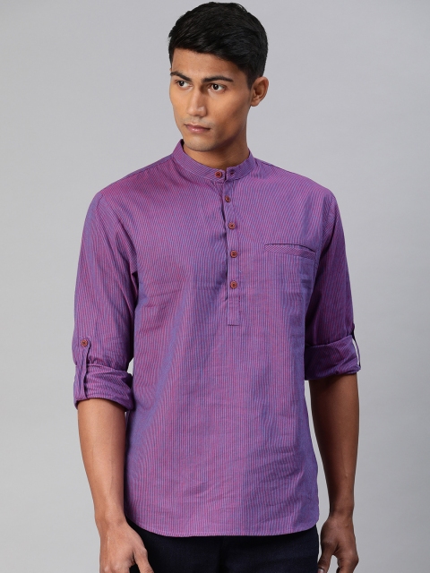 

SALWAR STUDIO Men Purple & Blue Striped Straight Kurta