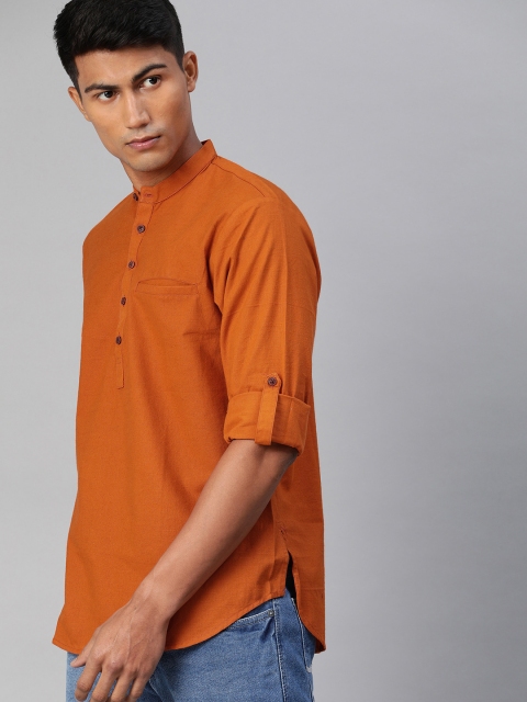 

SALWAR STUDIO Men Orange Solid Straight Kurta