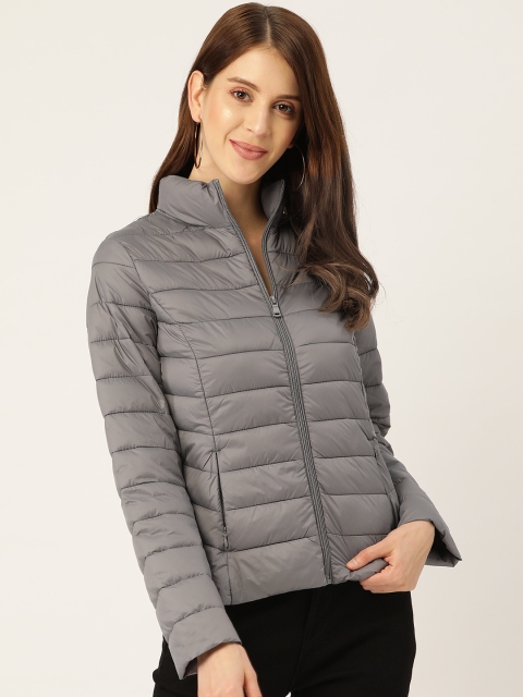 

Madame Women Charcoal Grey Solid Padded Jacket